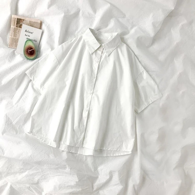 White Shirts Women Fashion Black Tie Japan Style Preppy Students JK Girls Blouse Simple Solid Loose - product image 6