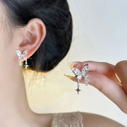 PANJBJ 925 Sterling Silver Bow Knot Earring for Women Texture Tassels Sweet Romantic Korean Jewelry Gift Dropshipping