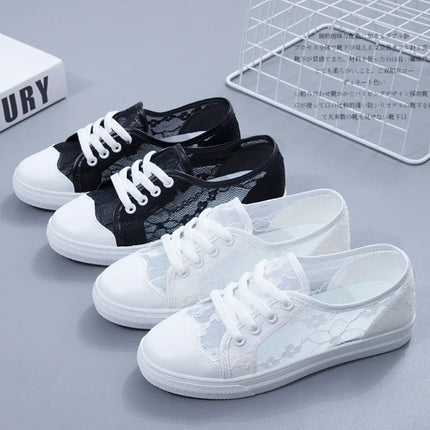 Women's Mesh White Sneakers Fashion Breathable Soft Bottom Vulcanized Shoes Casual Lace Up Walking Flats Zapatillas De Deporte