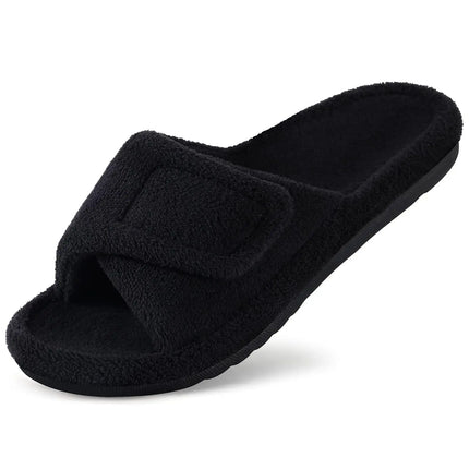 Comwarm Winter Women's Fur Fuzzy Slippers Adjustable Open Toe Furry Slide With Arch Support Four Seasons Cozy Fluffy House Shoes