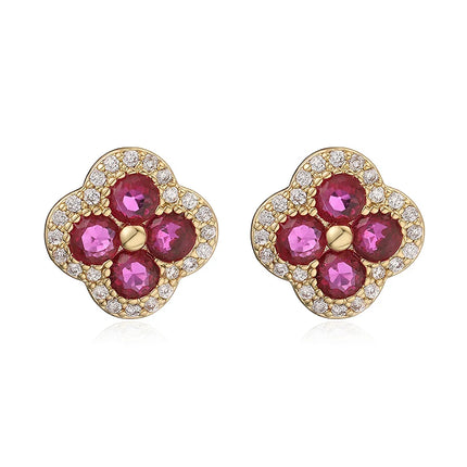 HECHENG,18K Golden-plated Inlaid CZ Stone Flower Shape Sweet Romantic Metal Ladies Jewellery Earrings Gift 1 Pair