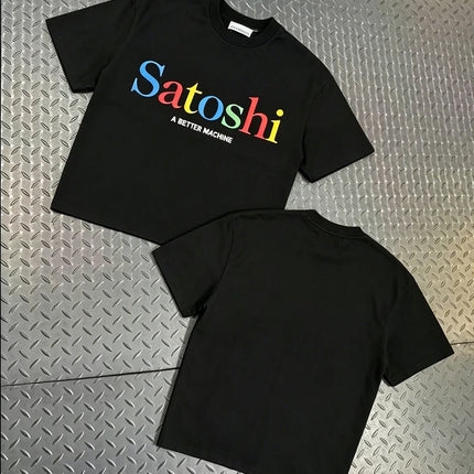 High Street Retro Hip-Hop Satoshi Nakamoto T Shirt Men Women Classic Letter Print Wash loose Casual plus size Short-Sleeve Tees