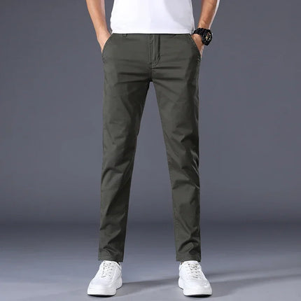 Summer Thin Men's Casual Pants Cotton 7 Colors Classic Style Elastic Straight Slim Fit Business Fashion Long Trousers Male