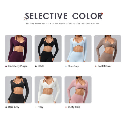Hearuisavy Women's Sports Crop Top Long Sleeve Yoga Shirt Breathable Quick Dry Fitness Top Gym Pilates Dance Workout Wrap Tops