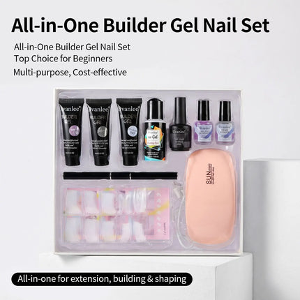 Ovanlee 13pcs gift box packaging,Builder Gel, Nail Cleanser, Base Coat, Bonder, Top Coat, UV/LED Nail Lamp, Nail Forms