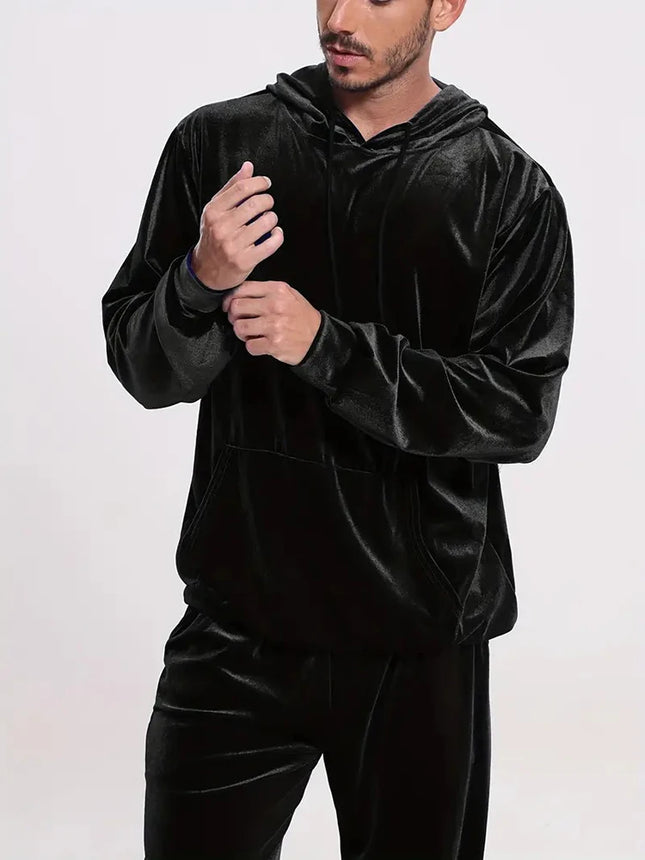 Fashion Einfarbiger Samt-Zweiteiler Herren Herbst Winter Lässiger Langarm-Hoodie und Hosen-Outfit Herrenbekleidung Vintage Anzüge