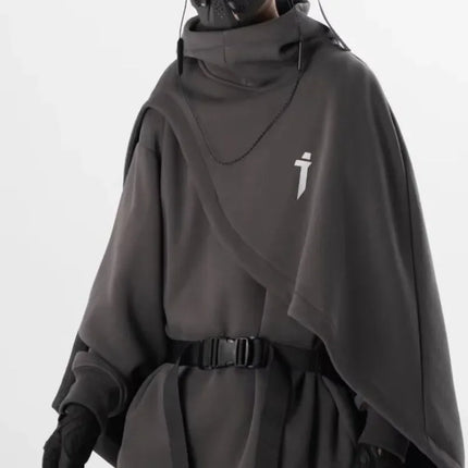 Japanese Heavy Industry Cloak Sweatshirt Functional High Collar Cloak Men's Loose Hooded Fake Two-piece Pullover Couple Coat