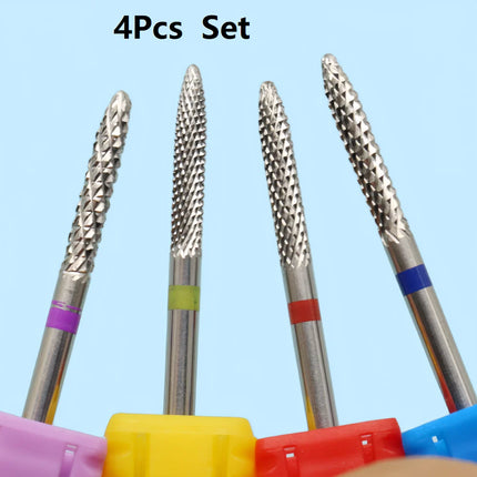 4PCS Rocket-Shaped Steel Nail Drill Bits Set, Cuticle Remover, Sharp & Durable, 2.35mm Shank, Professional Manicure & Pedicure N