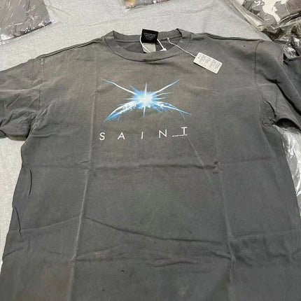 2026ss Distressed Saint Short Sleeve Tshirts High Quality Streetwear Graffiti Printed Round Neck Tee Top