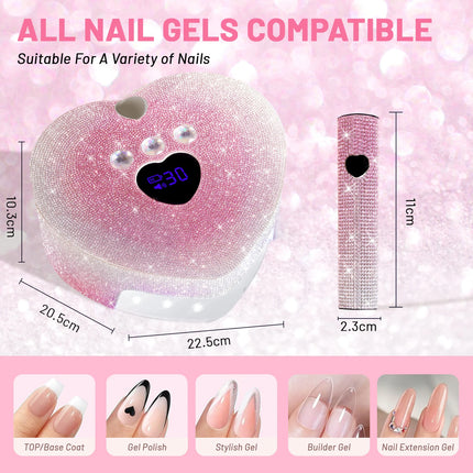 2 in 1 Rechargeable Diamond UV LED Nail Dryer Lamp With Handheld Mini UV Light, Professional Cordless Lamp for Home and Salon