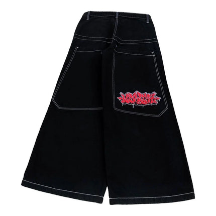 Y2K retro graffiti pattern washed loose hip hop plus size skateboard straight jeans sports casual reflective layered trousers