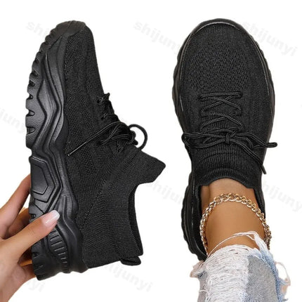 Fashion Stretch Knitting Sneakers for Women 2024 Autumn Couple Lace Up Non Slip Flats Casual Sports Shoes Woman Plus Size 35-43