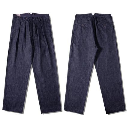 Red Tornado Pleated Denim Pants High Waist Loose Fit Vintage Style Men's Naples Trousers