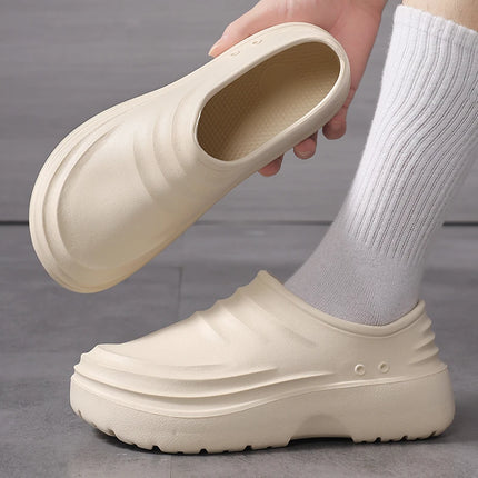 Men's One-Piece Eva Thick-Soled Closed-Toe Work Shoes, Waterproof, Oil-Proof, Non-Slip Slip-On Chef Kitchen Garden Work Shoes