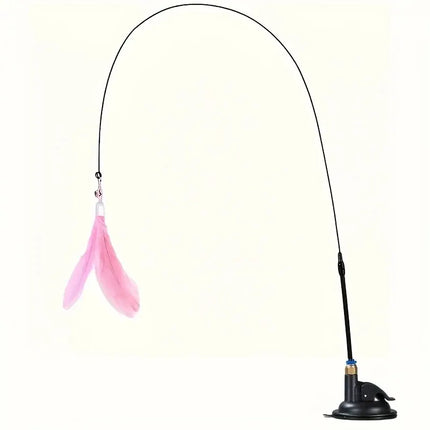 Cat Teaser Toy - Interactive Bell & Feather Wand - Long Suction Cup Pole for Exciting Playtime Adventures - product image fro