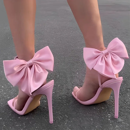 Summer Butterfly-Knot Sandals Square Toe Thin Heels Party Shallow Concise Sweet Buckle Strap Adult Open Pleated Zapatos Mujer