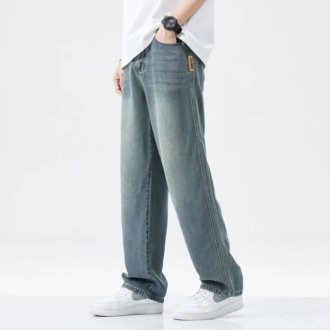 Stretch Jeans Men's 2024 New Lyocell Fabric High Quality Soft Loose Wide Pants Elastic Waist Casual Denim Trousers Streetwear