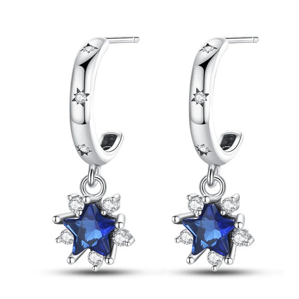Orstarry 925 Sterling Silver Blue Zircon Starry Sky Earring Original Jewelry Hoop Earrings Women Jewelry Party Trendy Gifts