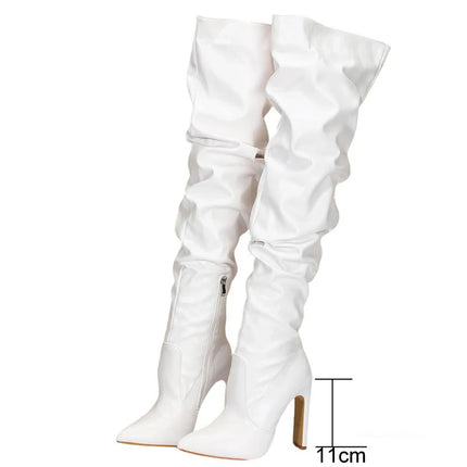 Women Pointed Side Zipper High Heel Boots Stylish Over The Knee Long Boots for Office Banquet Nightclub Party Wedding Catwalk OL