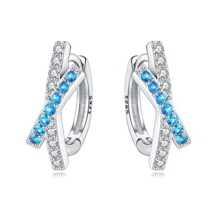 Orstarry 925 Sterling Silver Blue Zircon Starry Sky Earring Original Jewelry Hoop Earrings Women Jewelry Party Trendy Gifts