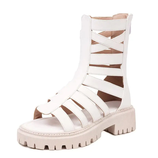 SIMLOVEYO Vintage Women's Sandals Round Toe 5.5cm Thick Heel with 2.5cm Platform Zipper Leisure Daily Wear Large Sizes 44-46