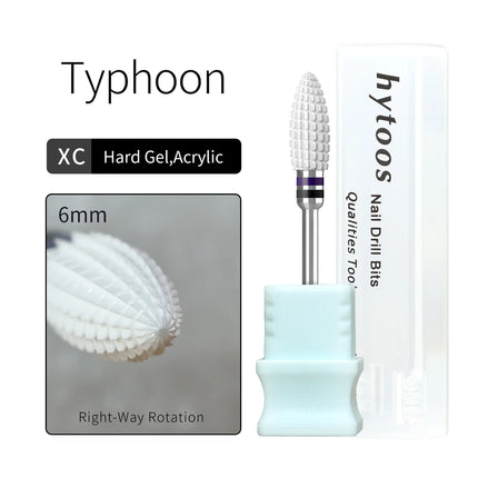 HYTOOS Composite Ceramic Typhoon Nail Drill Bits Straight Cut White Pro E-file Bit Gel/Acrylic Removal Tools for Nail Technician
