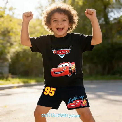 2026 Cars of the Universe Children's Pure Cotton Short-Sleeved Shorts for Boys with Cartoon Print Summer T-shirt Set of 2 Pieces