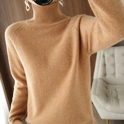 Basic Autumn Winter Merino Wool Sweater Mock Neck Cashmere Pullover Solid Color Soft Long Sleeve Basic