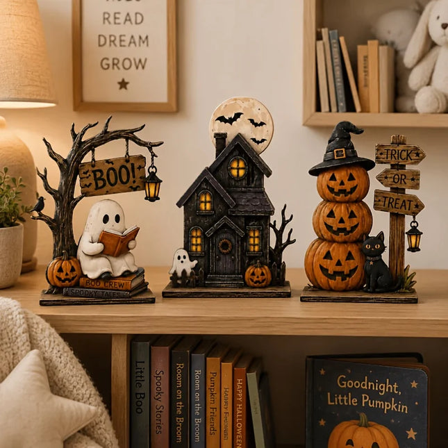 6/3 Pieces of Randomly Assorted Styles, Vintage Halloween Wooden Indoor Decorations, Autumn Decorations, Vintage Wooden Blocks, Can Be Used for Shelf Decoration, Featuring Elements Such as Ghosts, Black Cats, Pumpkins,
