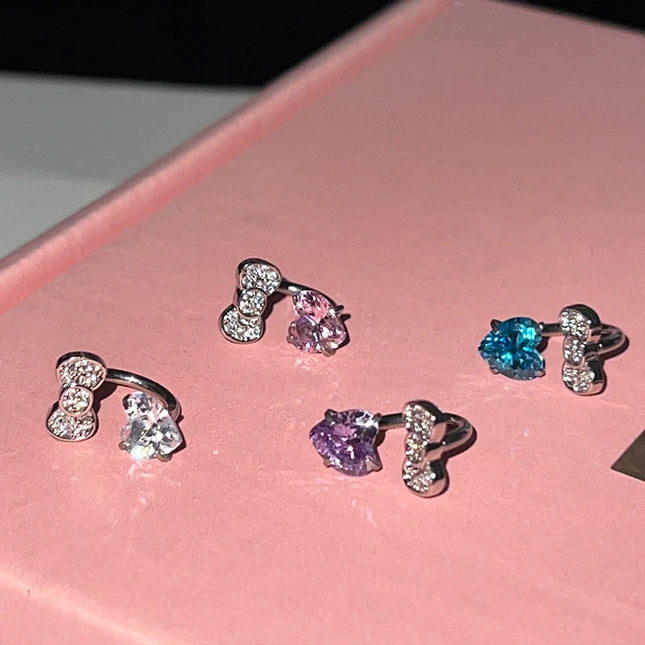 Cute Bowknot Love Heart 316L Stainless Steel Annular Ear Bone Nail Fashion Delicate Zircon Earring for - product image 2