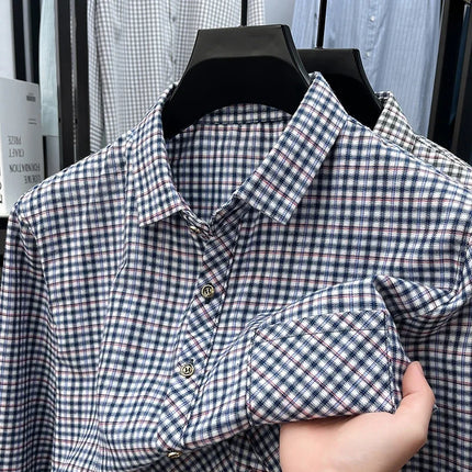 Men's Lapel Collar Plaid Shirt Long Sleeve Button Front Breathable Comfortable Fabric Casual Business Daily Wear Single Pocket