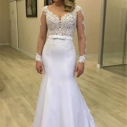 2024 Sheer Long Sleeves Mermaid Wedding Dresses See Through Back Custom Made Appliques Bridal Gowns Modest Vestidos De Novia