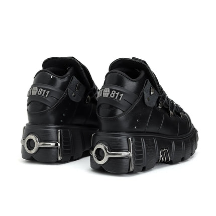 2026 New Brand Punk Style Women Shoes Lace-up heel height 6CM Platform Shoes Woman Rock Boots Metal Decor Woman Sneakers