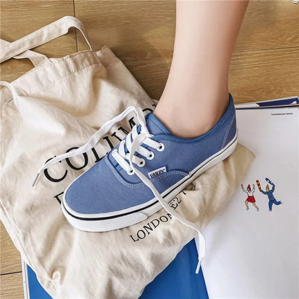 Casual Flats Canvas Sneakers Women Outdoor Solid Color Shallow Sports Shoes Tennis Female Streetwear Lace Up Vulcanize Shoes