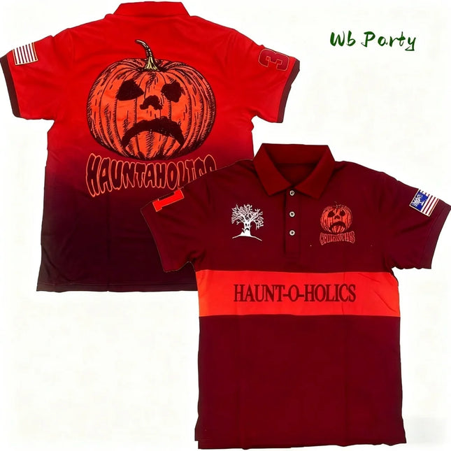 Y2k Haunted Polo Shirt Halloween Pumpkintshirt Polo Shirts for Man Letter Oversized T-Shirt Fashion Baseball Men's Polo T-Shirts