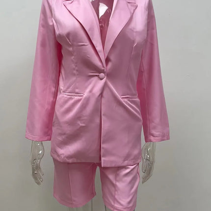 Spring and Autumn Minimalist Style Solid Color Long Sleeved Suit Jacket Fashionable Casual Shorts Set