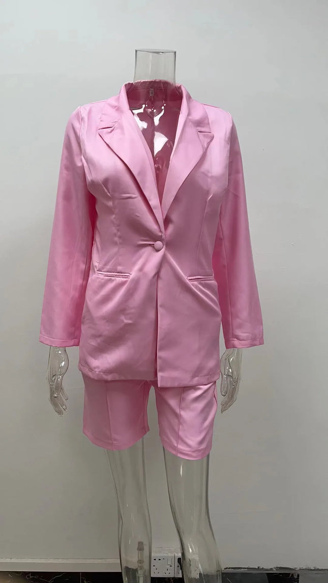 Spring and Autumn Minimalist Style Solid Color Long Sleeved Suit Jacket Fashionable Casual Shorts Set - product image 6