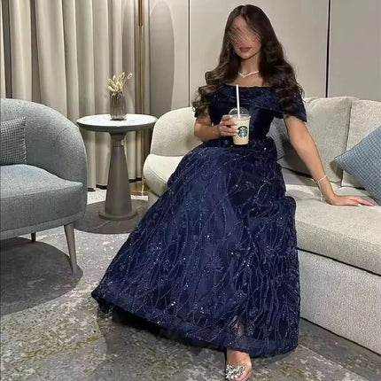 Customized Ball gown Sparkle Off-the-shoulder Cocktail Sequin Flowers Occasion Evening Gown vestido feminino festa luxo