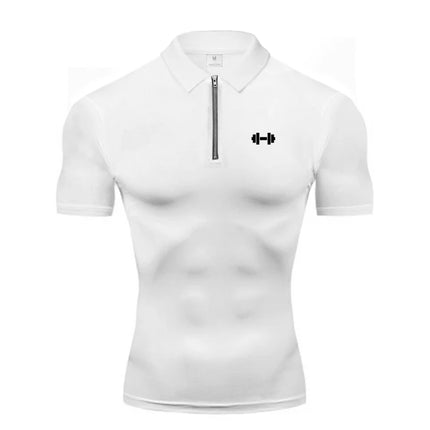 Summer Quick Dry Short Sleeve Polo Shirts Compression Tight Mens Bodybuilding Muscle Shirts Gym Fitness Trainer Trainning Polos
