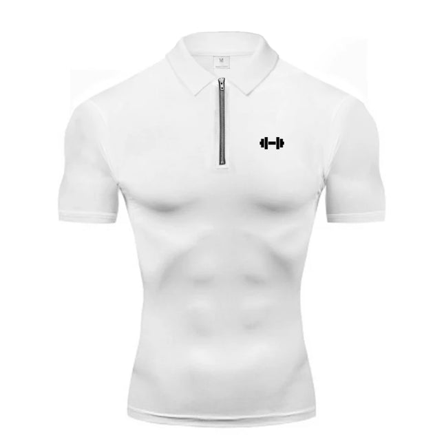 Summer Quick Dry Short Sleeve Polo Shirts Compression Tight Mens Bodybuilding Muscle Shirts Gym Fitness Trainer Trainning Polos