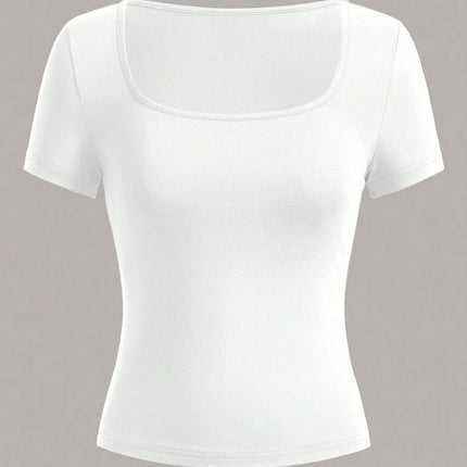 Vibrant Square Neck T-Shirt in Solid Color - Spring and Summer Classic Casual Short Sleeve T-Shirt - Everyday Casual