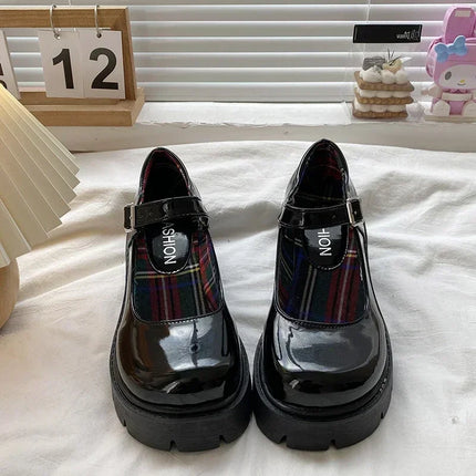Platform Shoes for Women Mary Jane Shoes Concise Lolita Black Heeled Shoes Student College Sweet Medium Heel Women Single Shoe