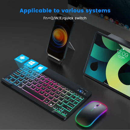 RGB Bluetooth Keyboard And Mouse Set Rechargeable Russian Keyboards Bluetooth Wireless Keyboard Mouse For Ipad Pro - product