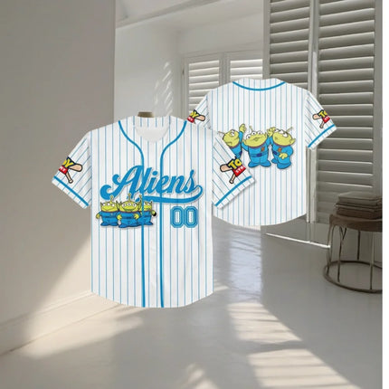 2026 Toy Story Aliens Striped Family Matching Baseball Jersey Parent-child Short Sleeve Shirt