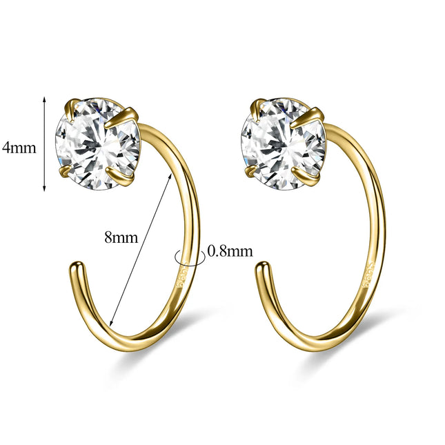 ZEMO 20G 2PCS 999 Sliver Hoop Earring Gold Plated Heart Round Ear Hoop Zircon Opening Huggies Piercings - product image 7