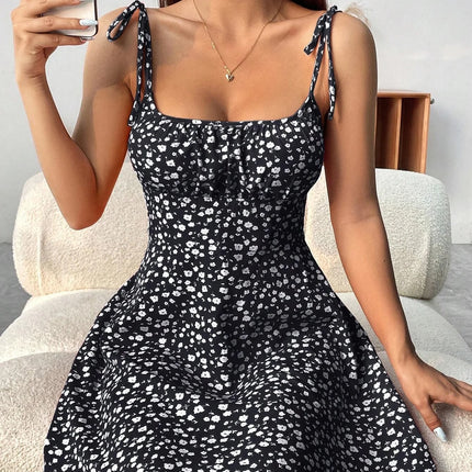Ladies Spring Summer Elegant Casual Y2K Sexy Floral Print Invisible Zipper A-Line Mini Dress Women's Fashion Retro Skirt