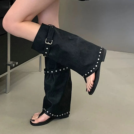 Women's Cool Boots Sandals Flats Shoes Clip Toe Slippers Summer 2026 Designer Flip Flops Walking Sport Shoes Fashion Long Botas