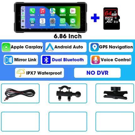 JMCQ 6.86'' Motorcycle DVR GPS Navigaton Wireless Carplay Android Auto Dash Cam IP67 Waterproof Dual Bluetooth Moto Monitor