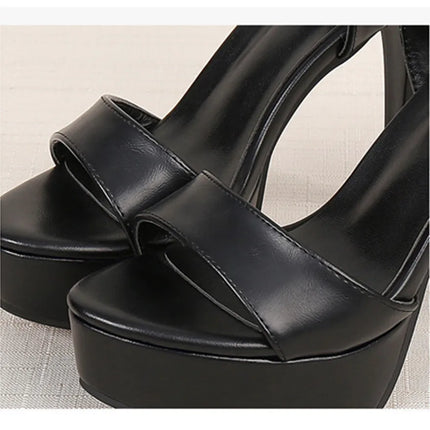 2025 New Concise Platform Women Sandals Soft Leather Sexy High Heels Open Toe Summer Party Shoes Buckle Female Dress Pumps 34-40