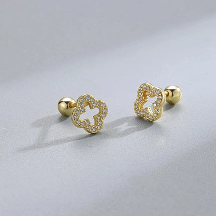 Korean Fashion Pink Zirconic Bear Screw Earrings For Women Girls Cute Animal Cartilage Helix Tragus Ear Piercing Jewelry Gift